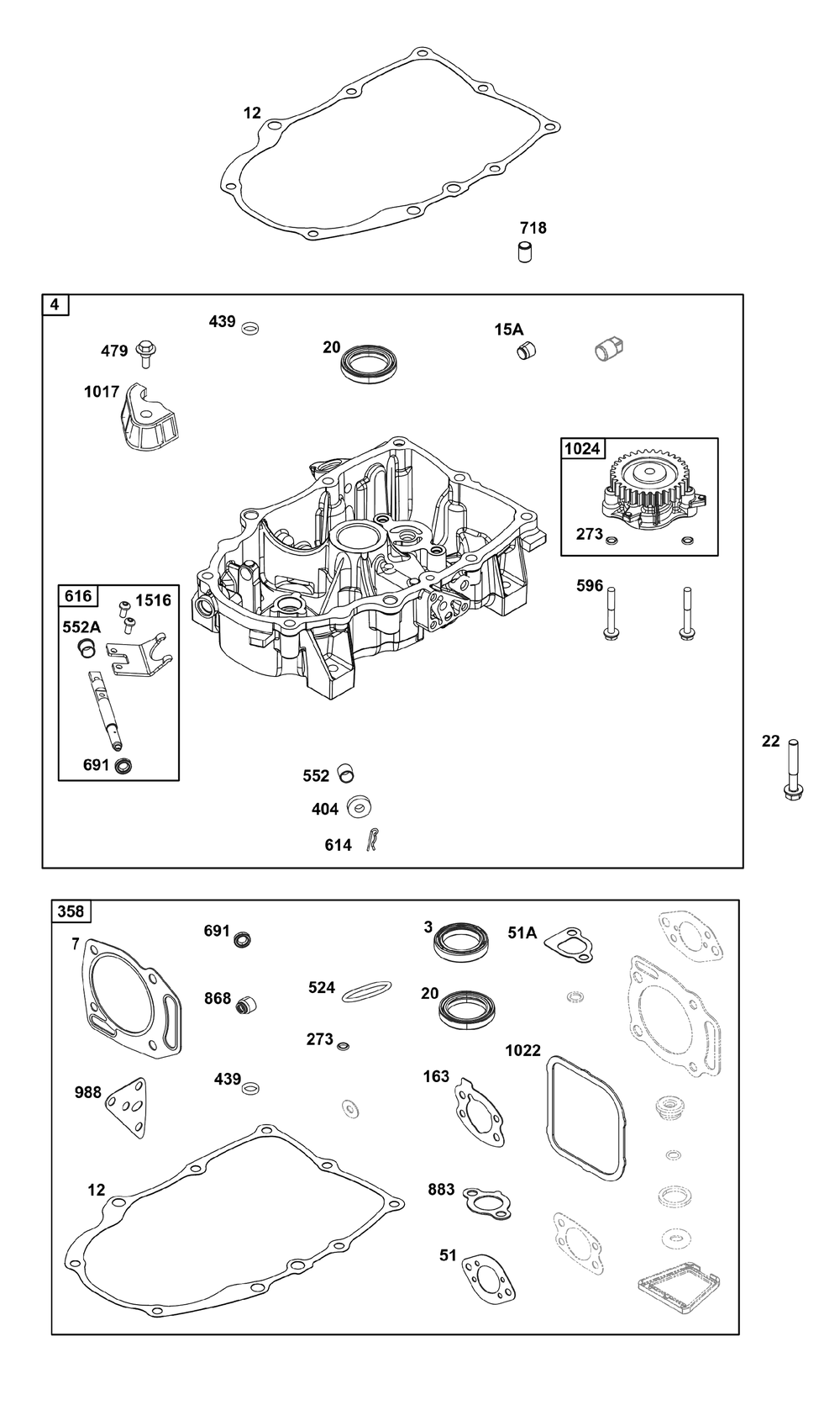 Crankcase Cover/Sump Group Diagram and Parts List for 356776-0013-G1 200000 - 399999 Briggs and Stratton Engine